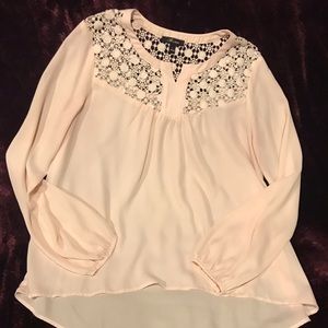 Chiffon Business Top, Pink w/ crocheted detail